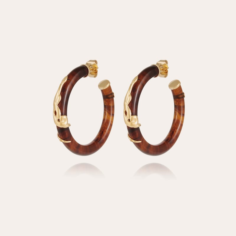 Cobra hoop earrings small size acetate - Brown