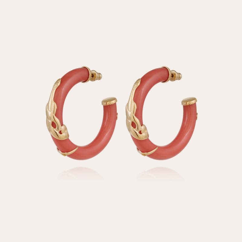 Cobra hoop earrings small size acetate gold - Coral