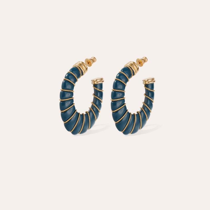 Boucles d'oreilles Cyclade petit modèle acétate dorées - Bleu
