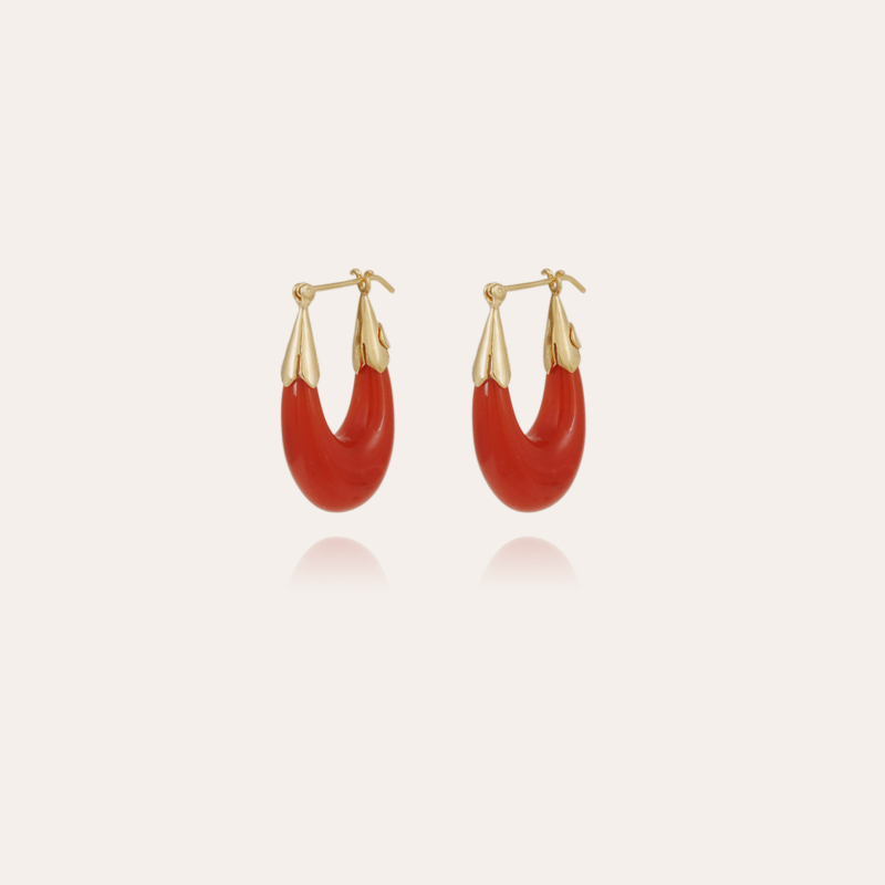 Ecume earrings small size acetate gold - Red