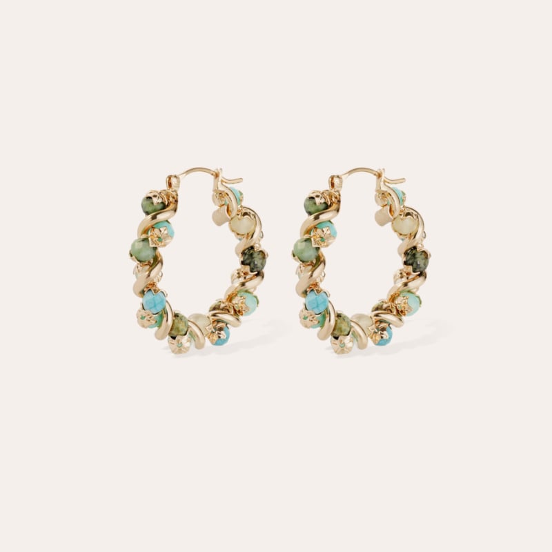 Eurydice hoop earrings small size gold - Green Jasper, Aventurine & Troïlite