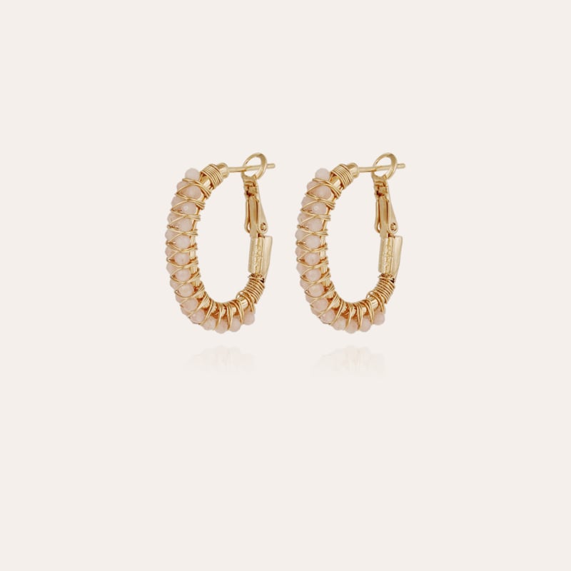 Lyre hoop earrings gold - Pink Quartz