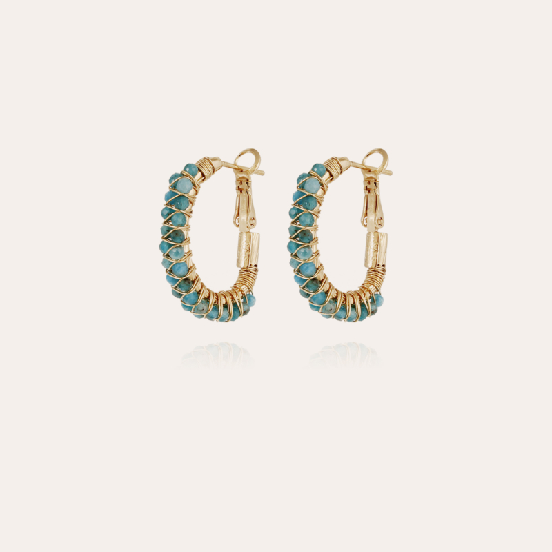 Lyre hoop earrings gold - Blue Apatite