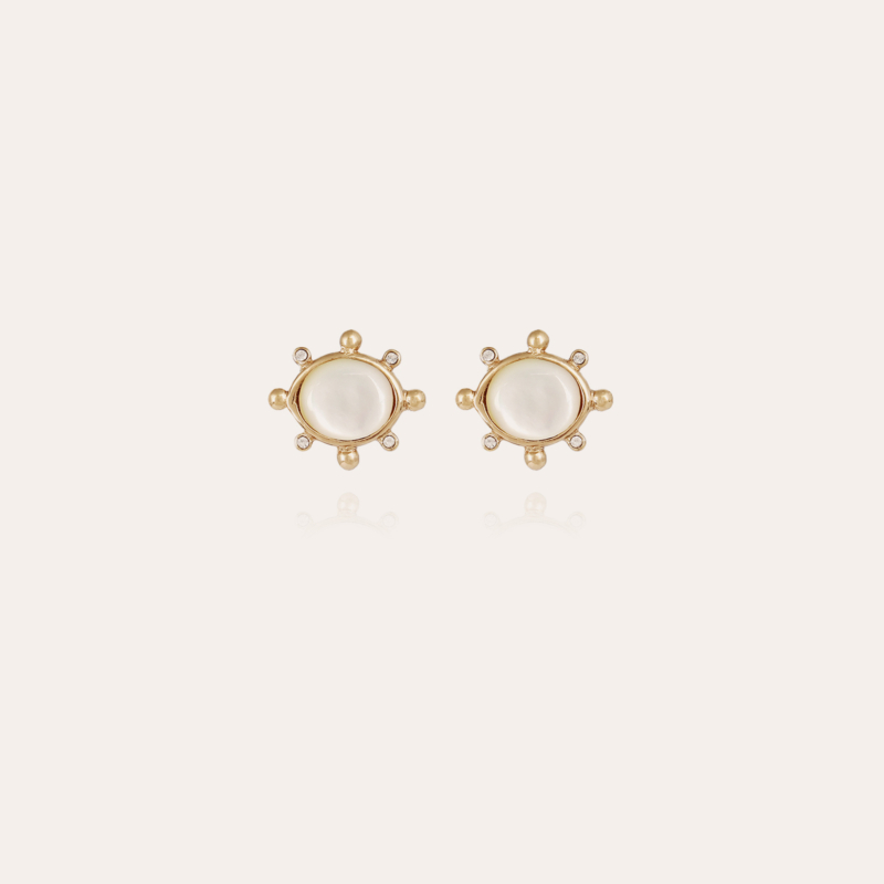 Tiki studs earrings small size gold - Withe Mother-of-pearl