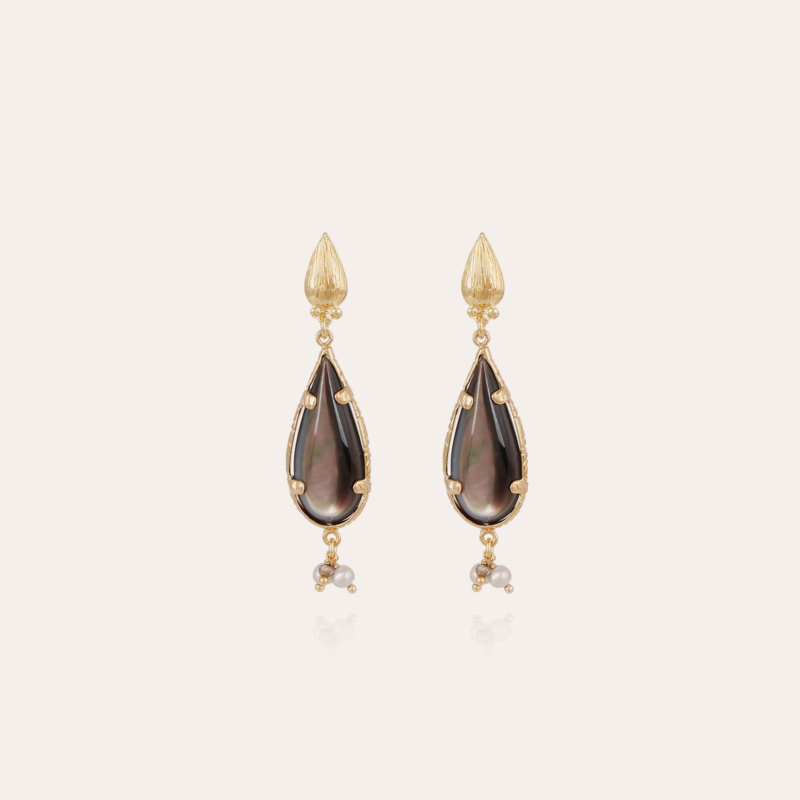 Serti Goutte earrings small size gold -  Grey Mother-of-pearl
