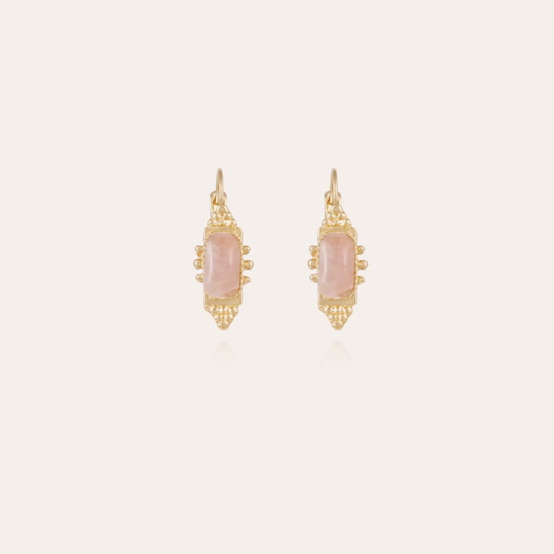 Serti Talisman earrings small size gold - Pink Quartz 