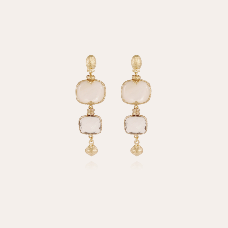 Boucles d'oreilles Silène petit modèle dorées - Nacre blanche & Cristal