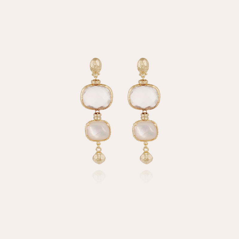 Boucles d'oreilles Silène petit modèle dorées - Cristal & Nacre blanche