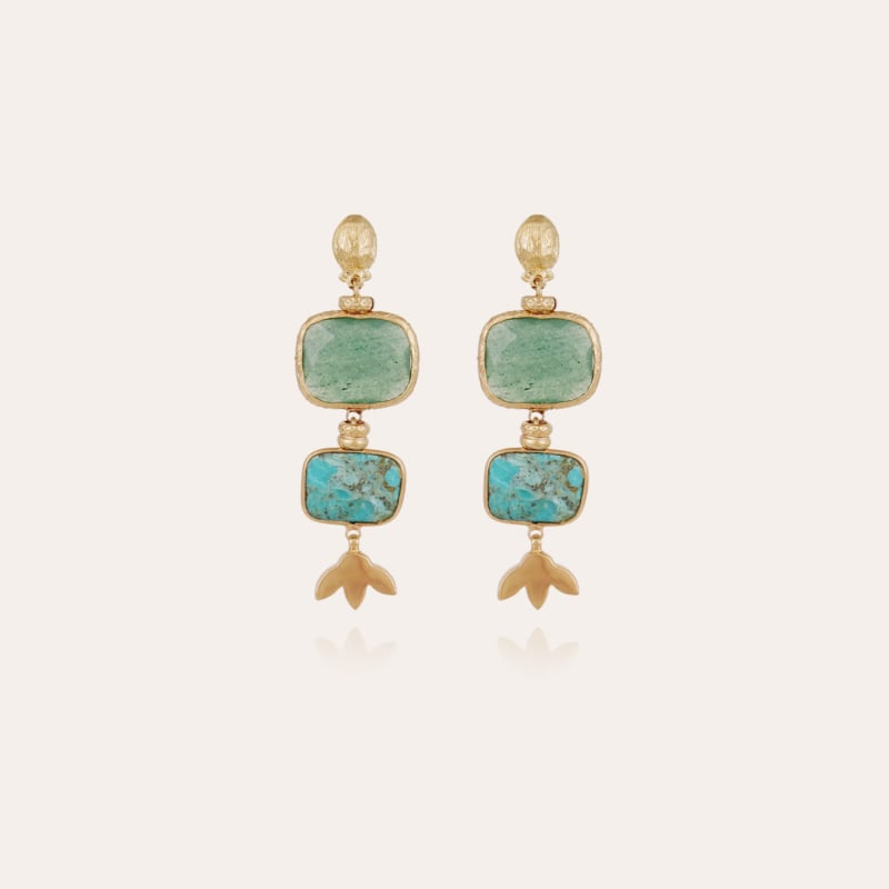 Silene earrings small size gold - Green Quartz & Amethyst