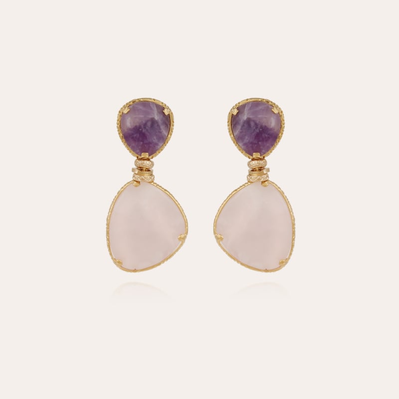 Silia earring gold - Amethyst and Pink Quartz