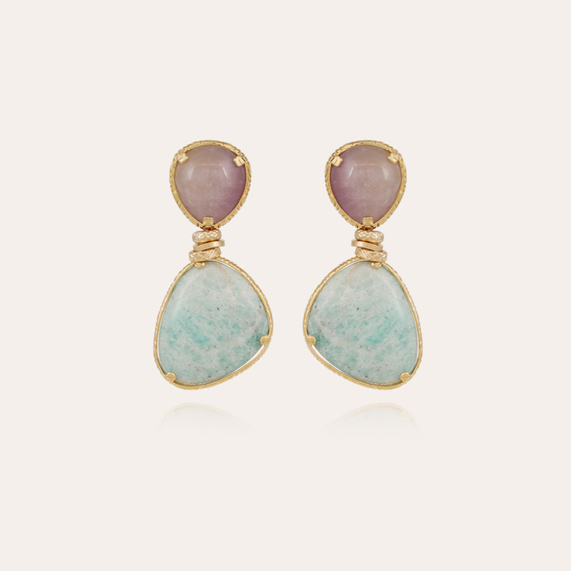 Silia earrings gold - Amethyst & Amazonite