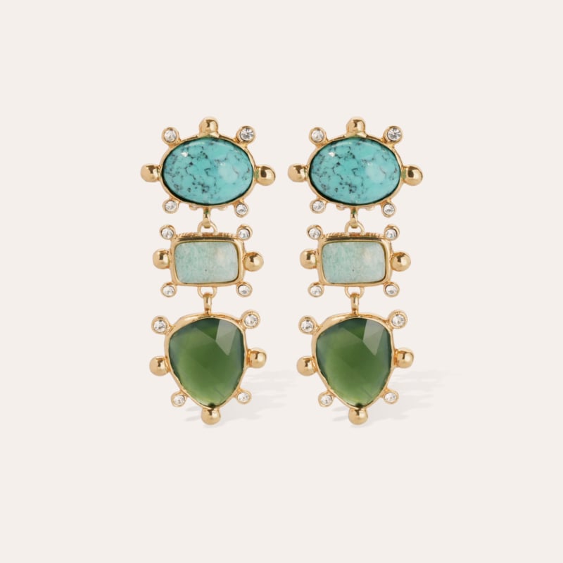 Tiki 3 earrings gold - Matrix Turquoise, Amazonite & Serpentine