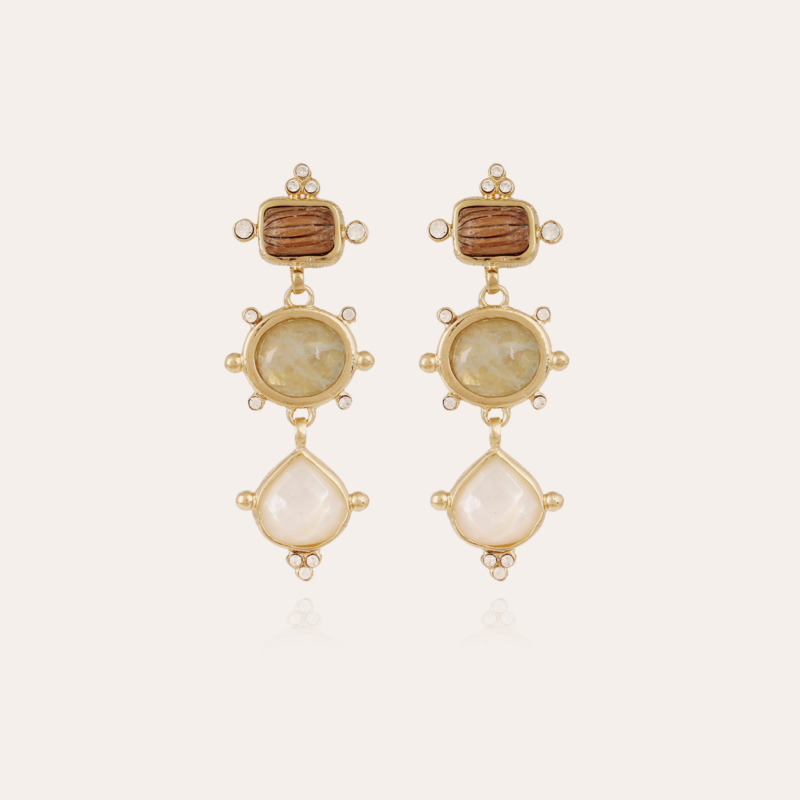 Tiki 3 earrings gold - Wood, Fluorine & White Mother-of-pearl