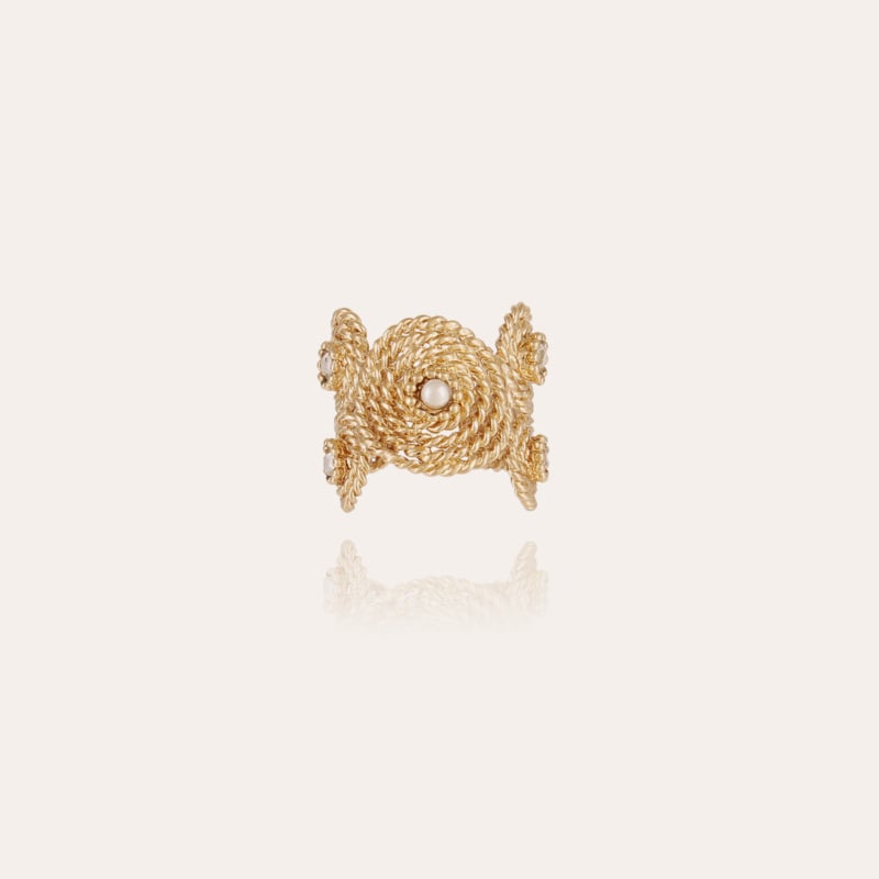 Mistral cuff ring gold - White Mother-of-pearl & strass