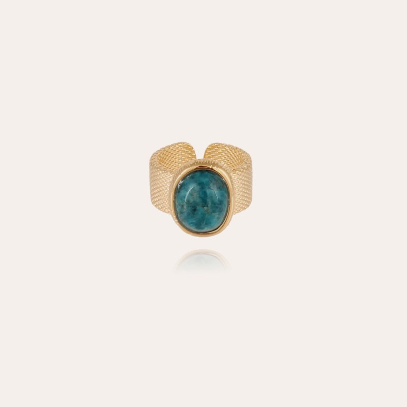 Totem Ovo Pierre ring large size gold - Blue Apatite
