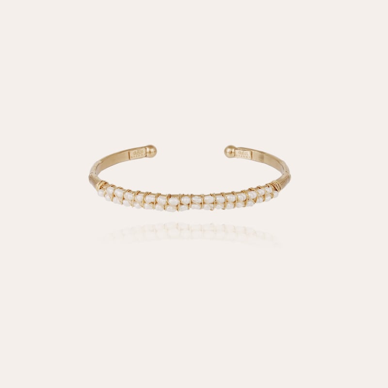 Lyre bangle bracelet large size gold - White-mother-of-pearl