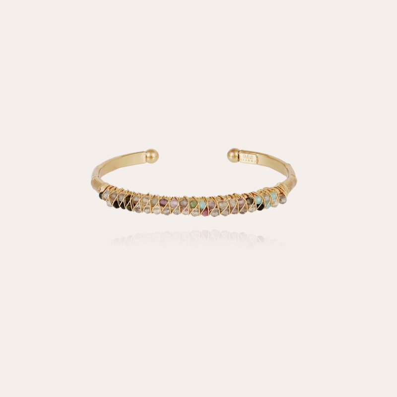 Lyre bangle bracelet large size gold - Gemstones