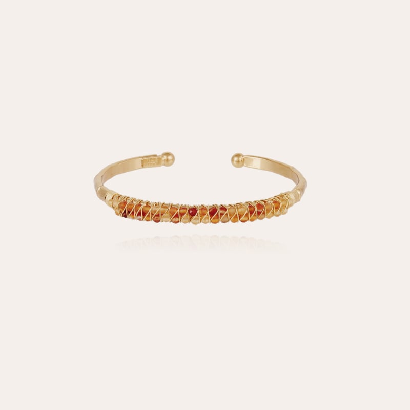 Lyre bangle bracelet large size gold - Carnelian