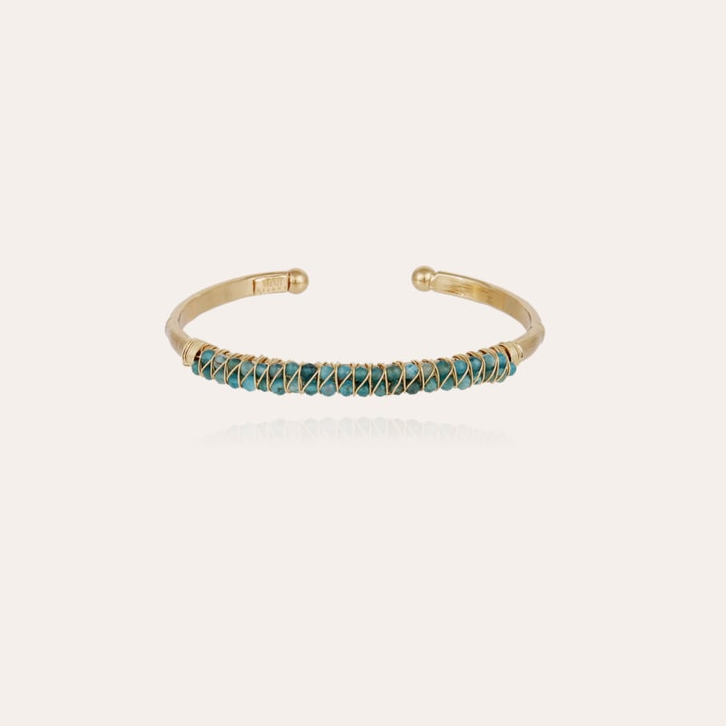 Lyre bangle bracelet large size gold - Blue Apatite