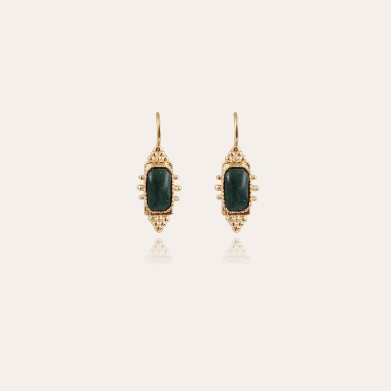 Serti Talisman earrings small size gold - Green Jasper