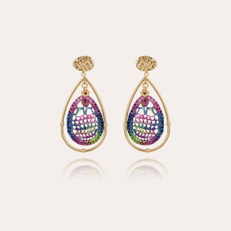 Cage raffia earrings large size gold