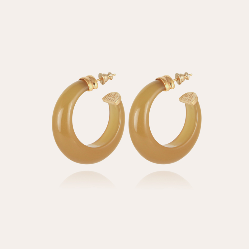 Abalone hoop earrings acetate gold - Light kaki