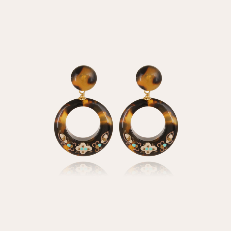 Ischia enamel earrings small size gold - Tortoise
