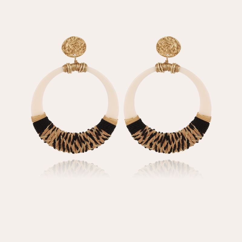 Lodge raffia earrings small size acetate gold - Ivory