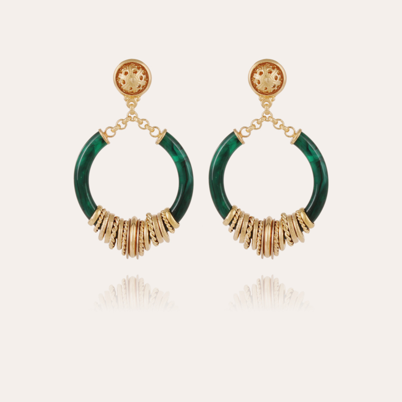 Mariza earrings small size acetate gold - Emerald