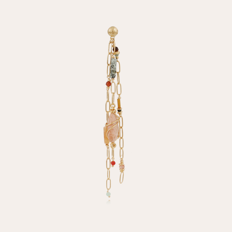 Rainbow mono earring large size gold - Pink Calcite