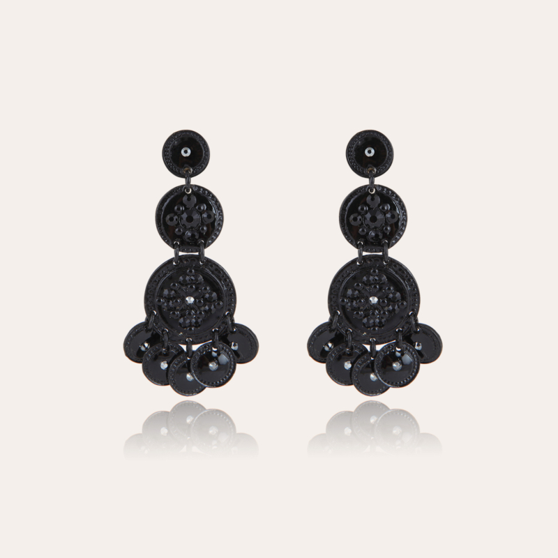 Sequin triple rows earrings black