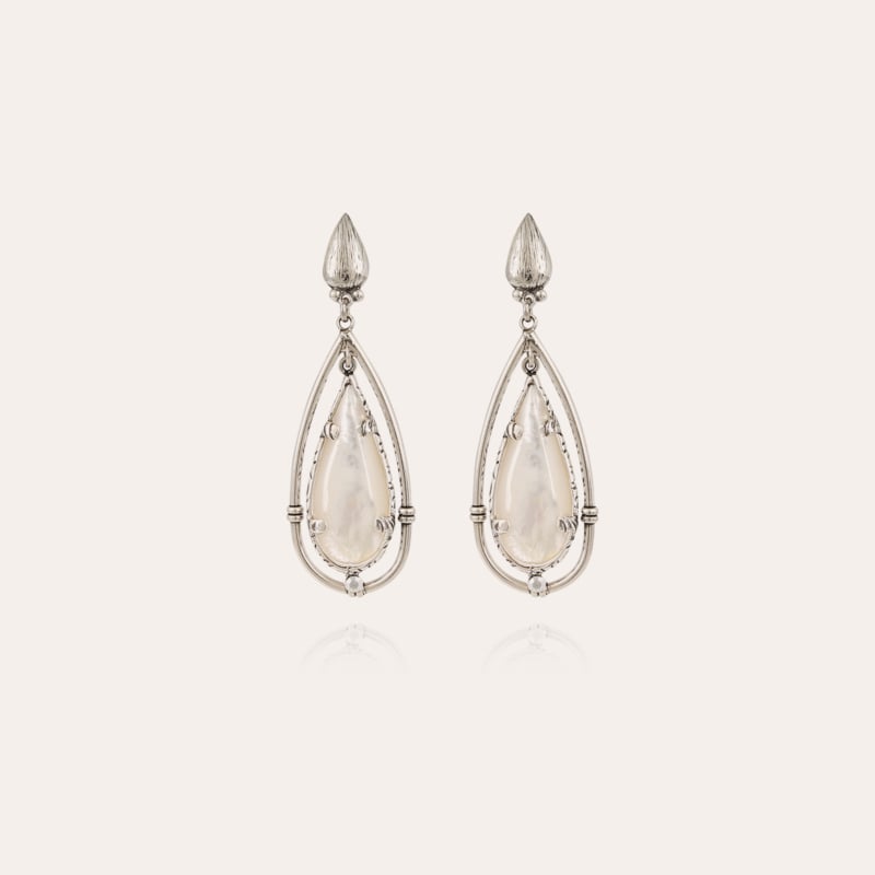 Serti Cage earrings small size silver - White Mother-of-pearl