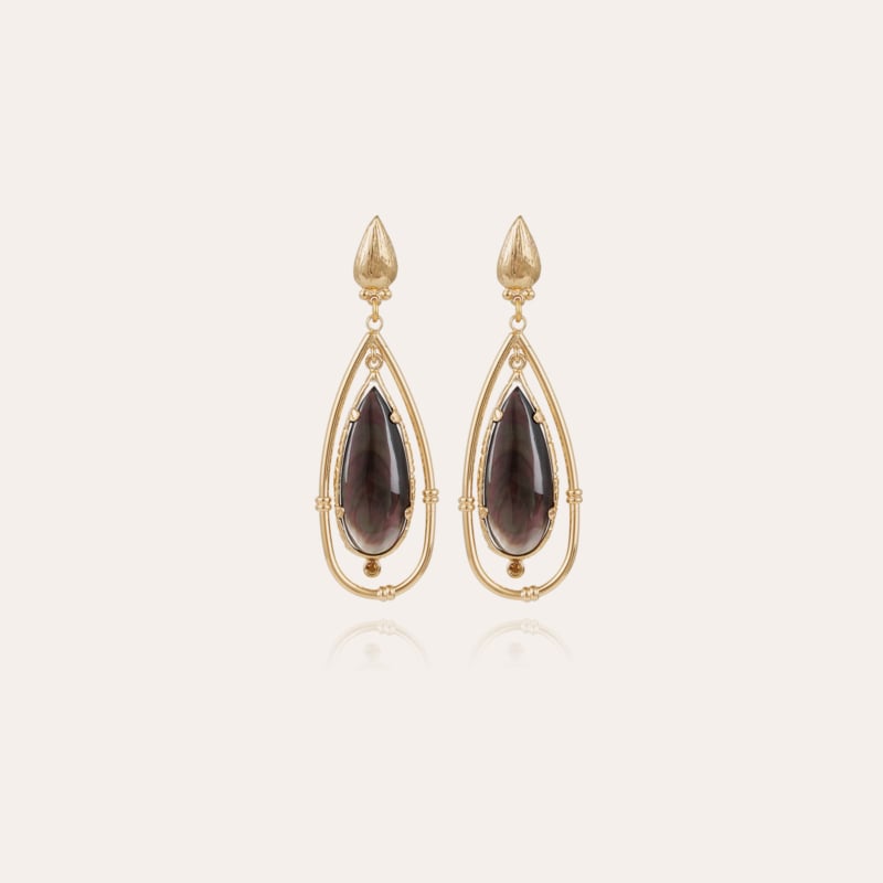 Serti Cage earrings small size gold - Grey Mother-of-pearl