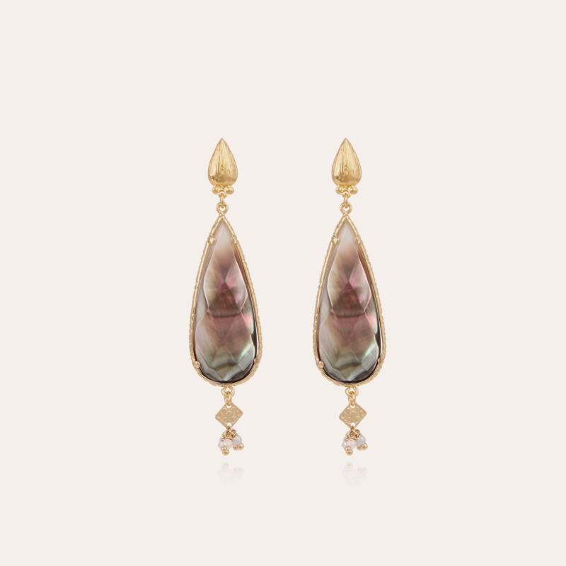 Serti Goutte earrings gold - Grey mother-of-pearl 