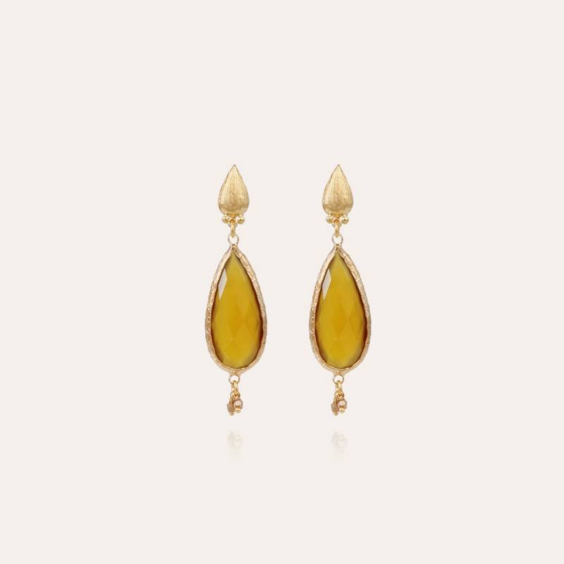Serti Goutte earrings small size gold - Yellow Calcite