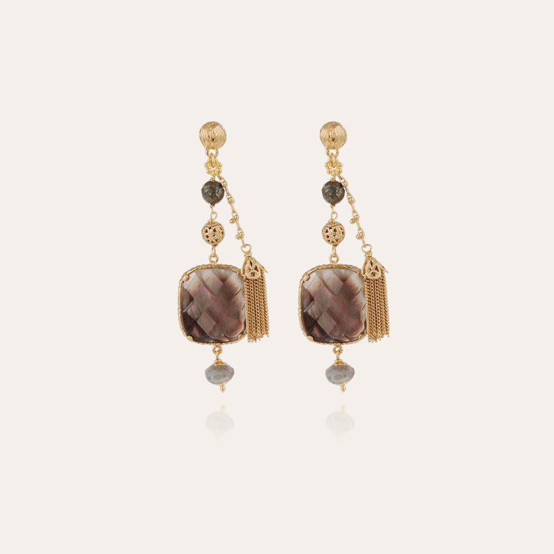 Serti Pondicherie earrings small size gold - Grey Mother-of-pearl