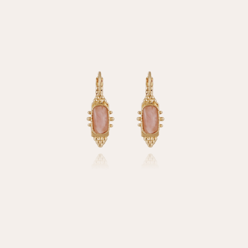 Boucles d'oreilles Serti Talisman petit modèle dorées - Calcite rose