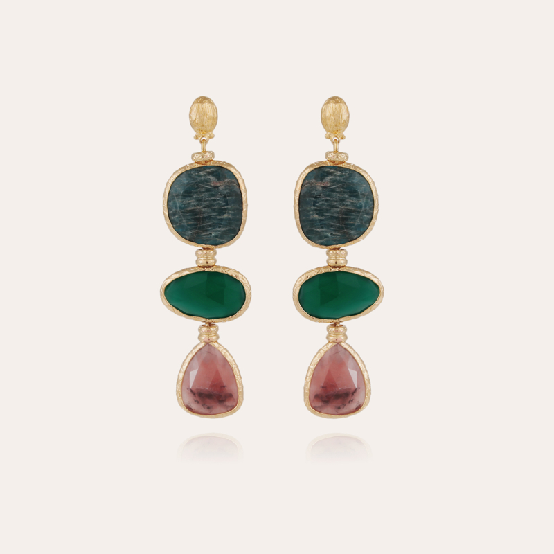 Silene earrings large size gold - Turlita Quartz & Gavana Quartz