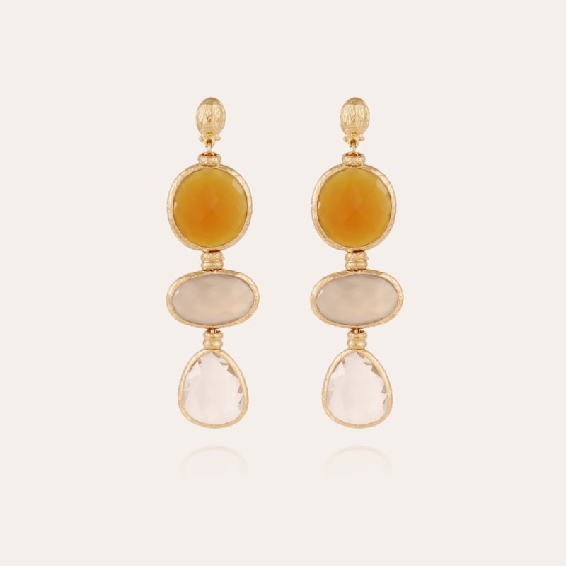 Silene earrings large size gold - Yellow Calcite, Moonstone & Crystal - Exclusive piece (4 pieces)