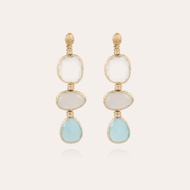 Silene earrings large size gold - Crystal, Moonstone & blue Calci