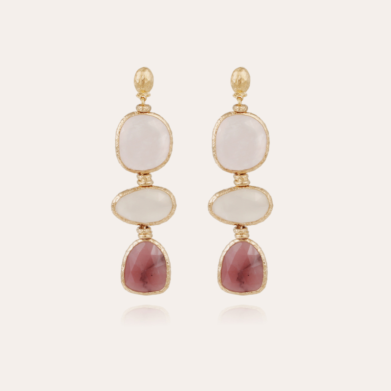 Silene earrings large size gold - Pink Quartz, Moonstone & Gavana Quartz