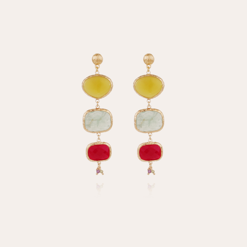 Silene earrings gold - Yellow Calcite, Fluorine & Fuschia
