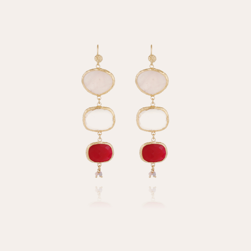 Silene earrings gold - Pink Quartz, Crystal & Fuschia