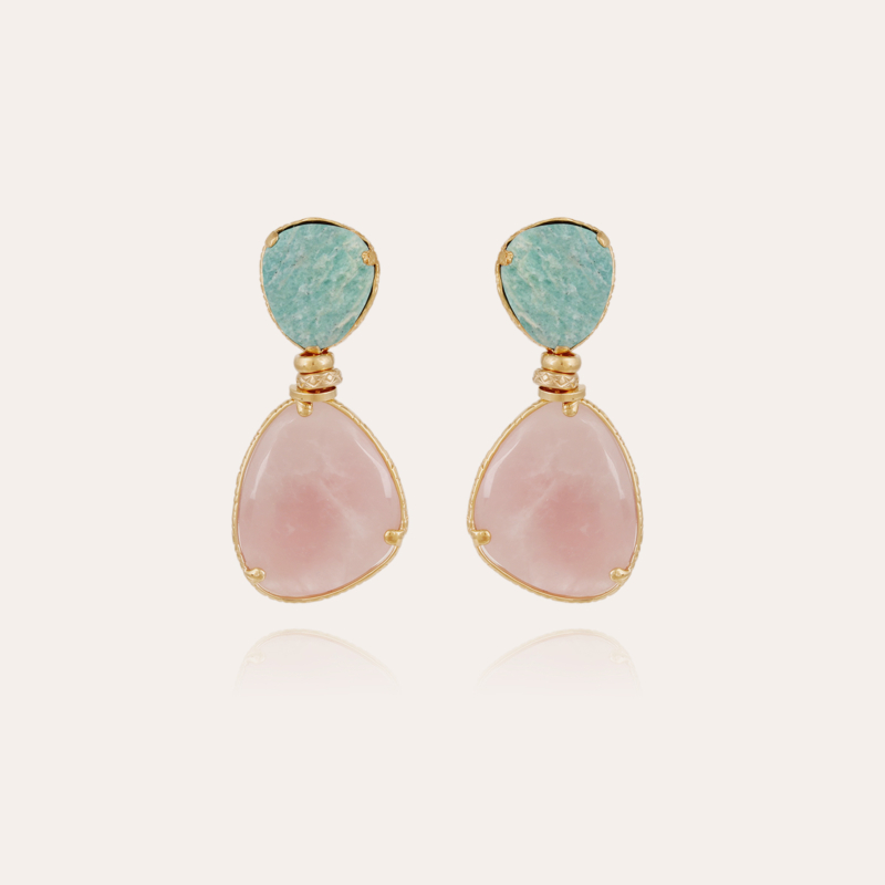 Silia earrings gold - Amazonite & Pink Quartz
