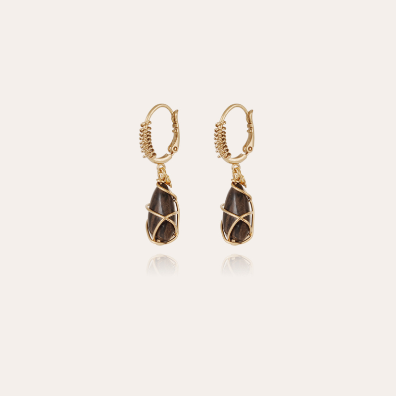 Tao Rainbow earrings gold - Silicified Wood