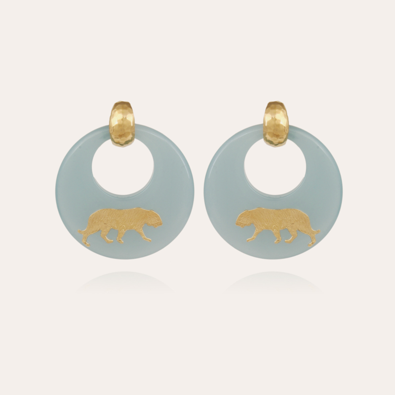 Tiger earrings acetate gold - Blue