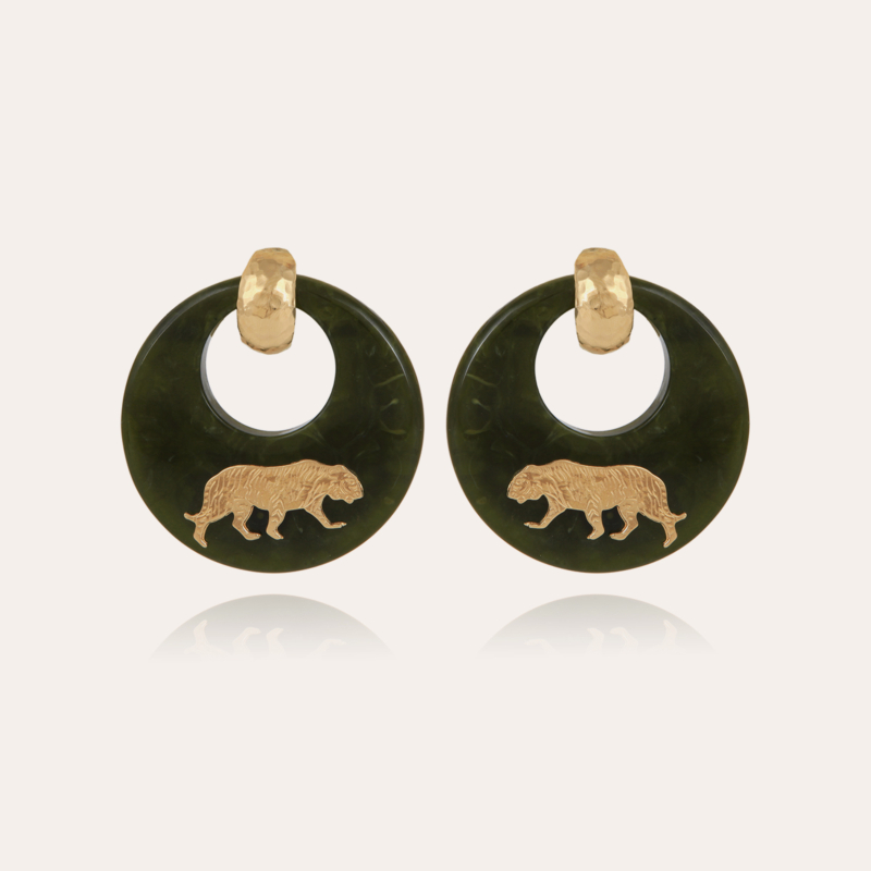 Tiger earrings acetate gold - Kaki
