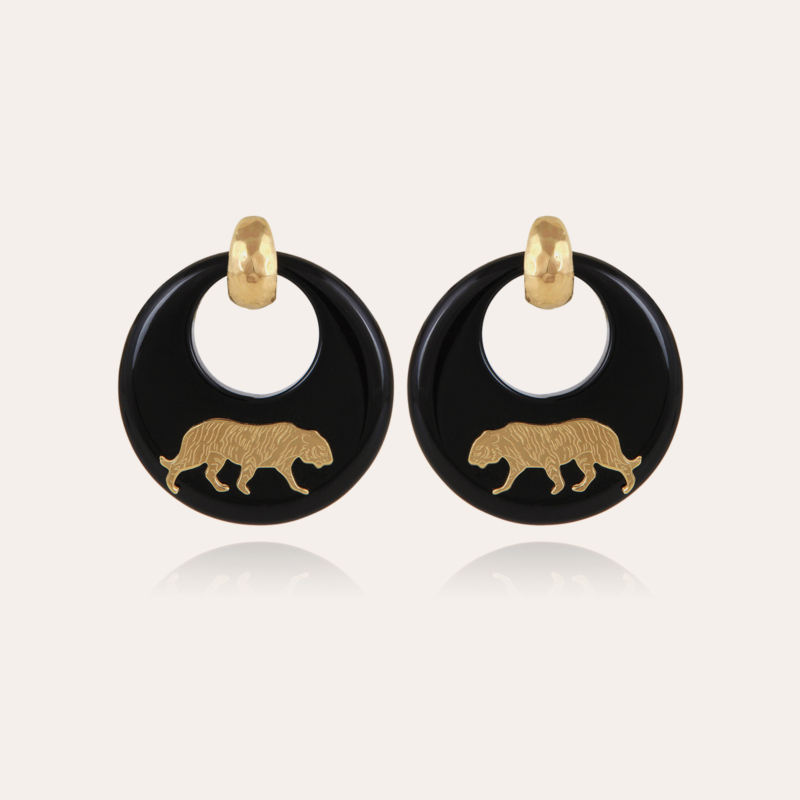 Tiger earrings acetate gold - Black