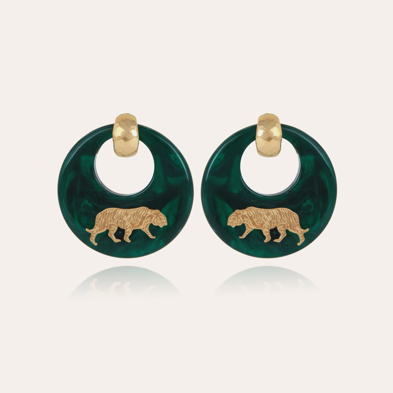 Tiger earrings acetate gold - Emerald