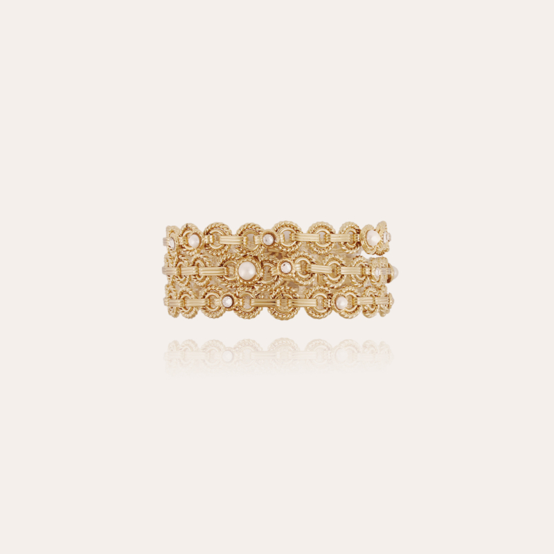 Mistral triple bracelet gold - White Mother-of-pearl & strass